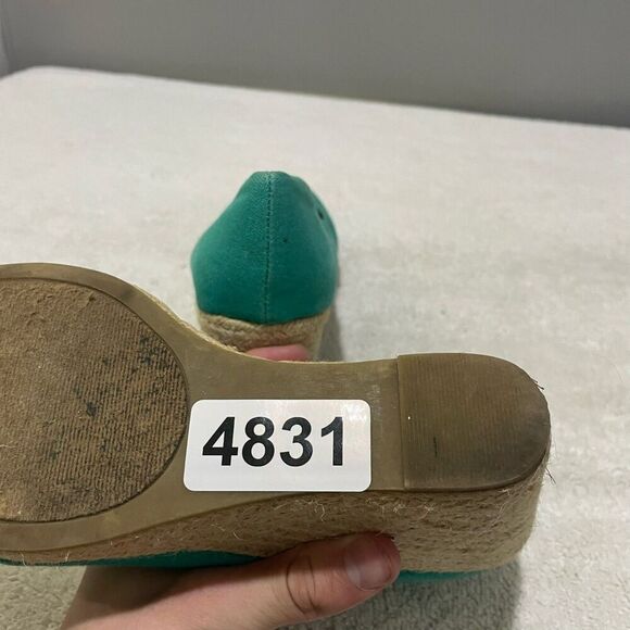 Merona Womens Teal Espadrille Wedge Platform Shoes 9.5 Canvas Retro Rockabilly - Picture 10 of 10
